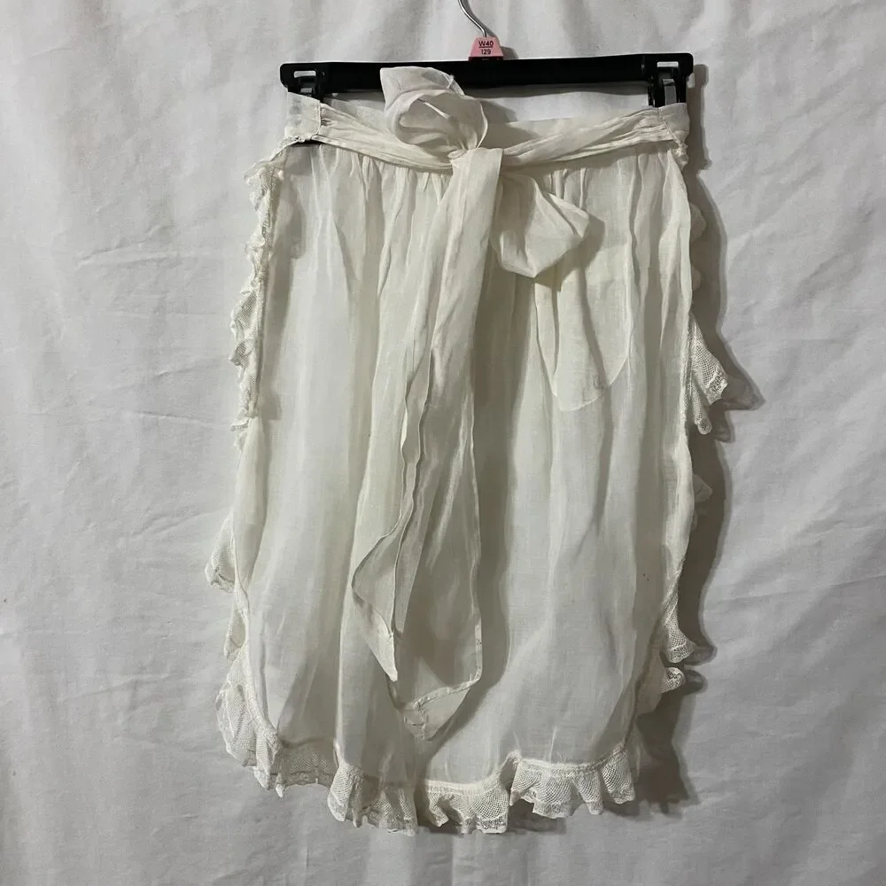 #5734 Womens White Sheer Lace Half Hostess Apron rust stains